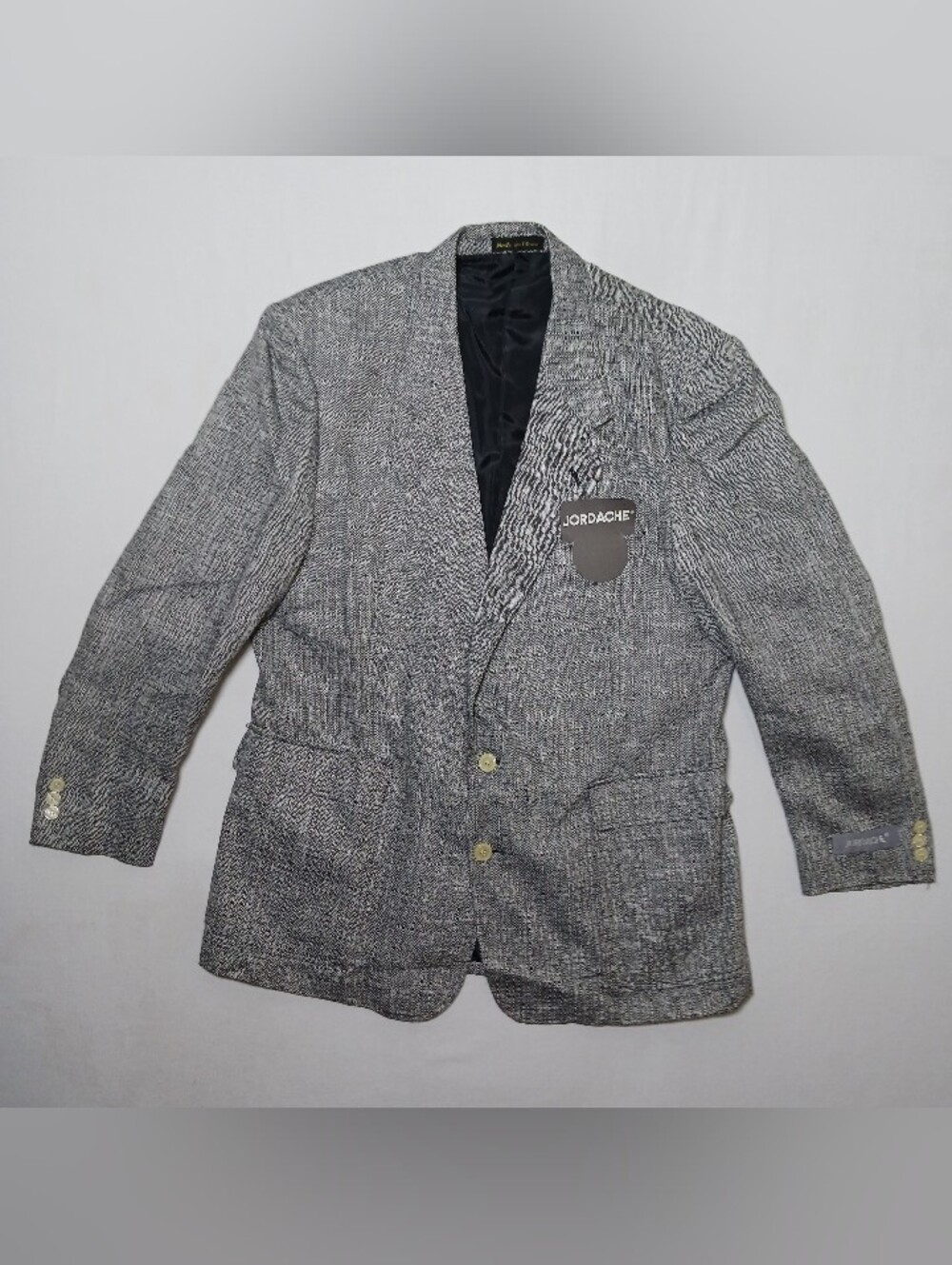 Vintage Jordache Penn Mens Linen Blend Blazer 46R Salt Pepper Tweed Deadstock